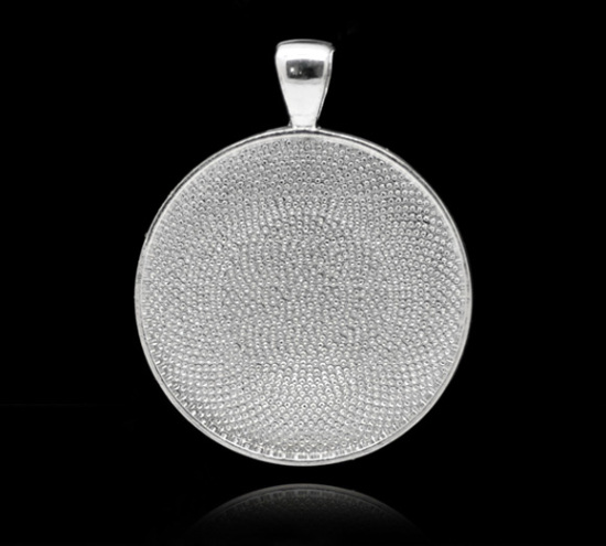 Picture of Zinc Based Alloy Cabochon Setting Pendants Round Silver Plated (Fits 30mm Dia) 4.1cm x 3.3cm, 5 PCs