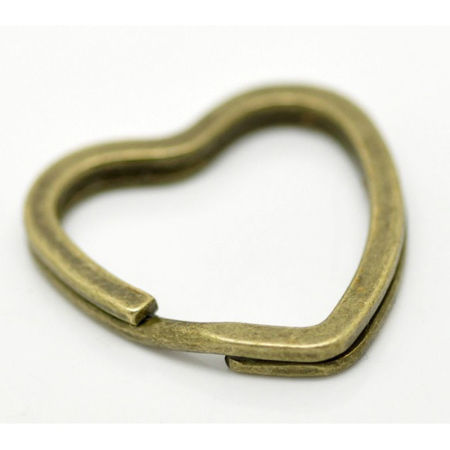 Bild von Eisen(Legierung) Schlüsselkette & Schlüsselring Herz Bronzefarbe Muster 3.1cm x 3.1cm, 50 Stücke