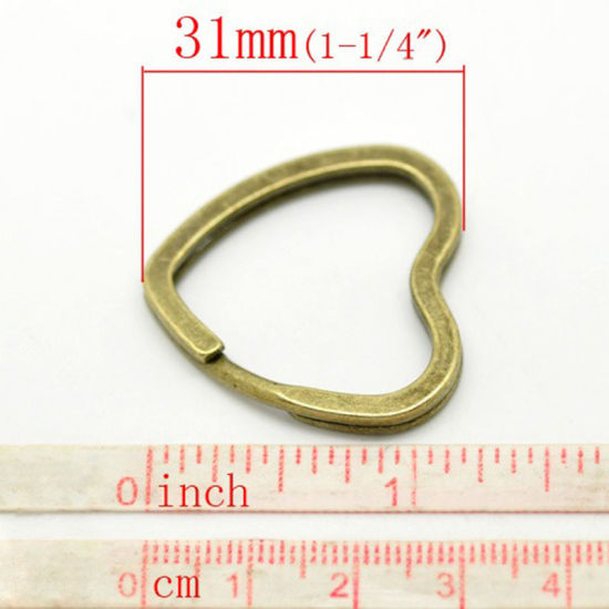 Image de Porte-Clés en Alliage de fer Cœur Bronze Antique 3.1cm x 3.1cm, 50 Pcs