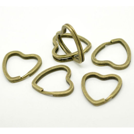 Image de Porte-Clés en Alliage de fer Cœur Bronze Antique 3.1cm x 3.1cm, 50 Pcs
