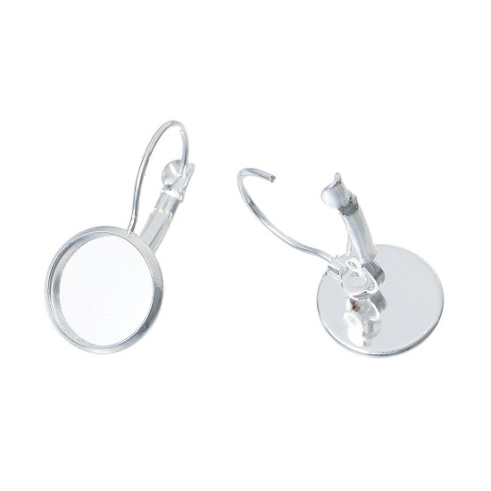 Imagen de Pendientes de Clip Base Camafeo Cobre de Ronda , Argentado (Apta 12mm Dia.) 27mm x 14mm, 150 Unidades