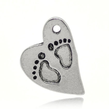 Imagen de 2 Unidades Zamak Colgantes Plata Antigua Corazón Pies 21mm x 15mm