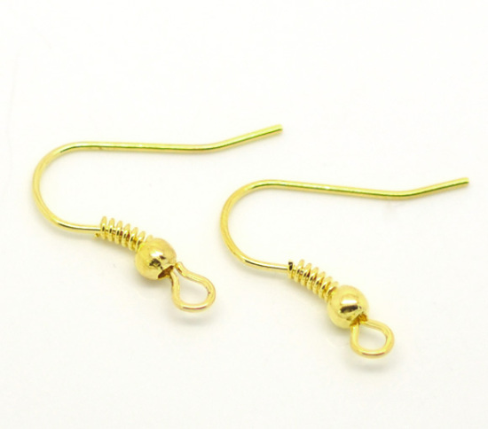 Picture of Iron Based Alloy Ear Wire Hooks Earring Findings Gold Plated 19mm x18mm, Post/ Wire Size: (21 gauge), 300 PCs