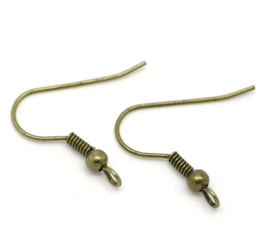 Bild von Eisen(Legierung) Ohrringe Ohrhaken Bronzefarbe 21mm x 20mm, Drahtstärke: (21 gauge), 300 Stück