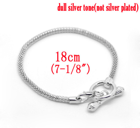 Iron Based Alloy European Style Lantern Chain Charm Bracelets Silver Tone W/ Toggle Clasp 18cm long, 4 PCs