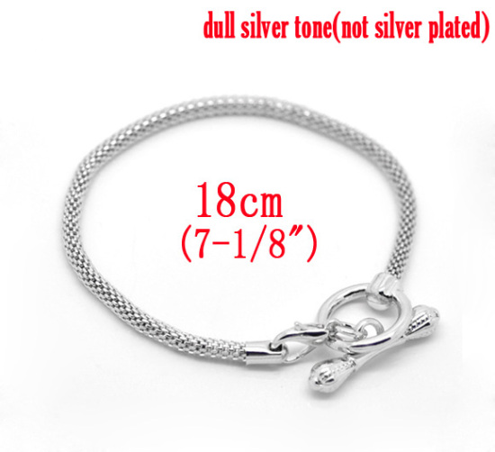 Picture of Iron Based Alloy European Style Lantern Chain Charm Bracelets Silver Tone W/ Toggle Clasp 18cm long, 4 PCs