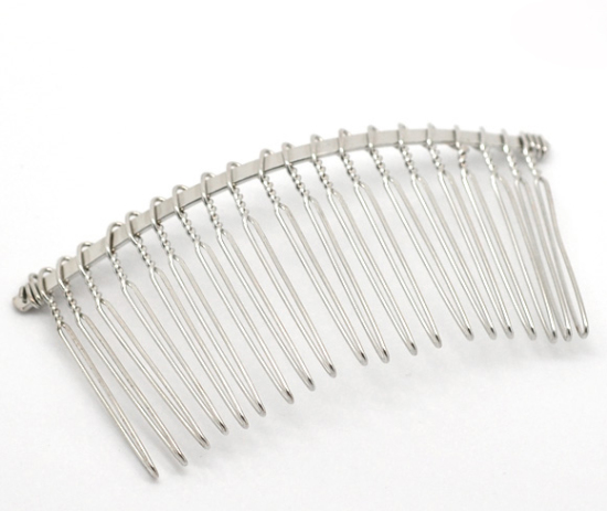 Picture of Iron Based Alloy Hair Clips Arched Comb Shape Silver Tone 7.8cm x 3.8cm, 10 PCs