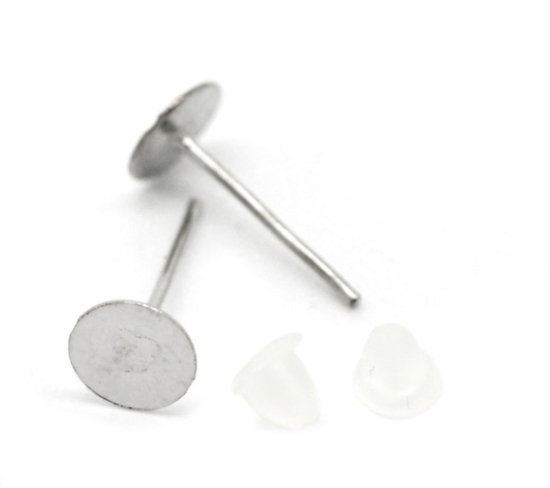Picture of Iron Based Alloy Ear Post Stud Earrings Findings Round Silver Tone 12mm x 6mm, Post/ Wire Size: (20 gauge), 500 PCs