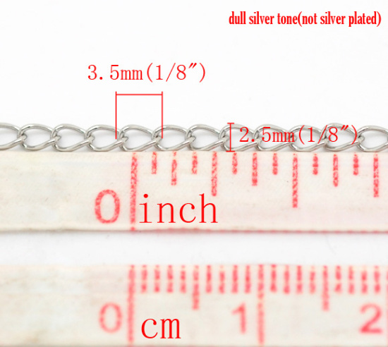 Picture of 304 Stainless Steel Soldered Link Curb Chain Findings Silver Tone 3.5x2.5mm(1/8"x1/8"), 10 M