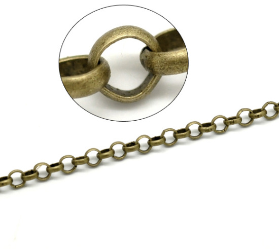 Picture of Iron Based Alloy Open Rolo Chain Findings Antique Bronze 6mm(2/8") Dia, 10 M