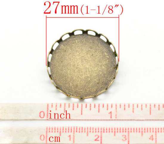 Picture of Iron Based Alloy Pin Brooches Findings Round Antique Bronze Cabochon Settings (Fits 25mm Dia.) 27mm(1 1/8") Dia., 2 PCs