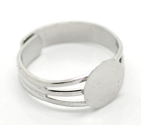 Messing Einstellbar Ringrohlinge mit Klebeplatte Rund Silberfarbe (für 10mm D) 18.3mm（US Größe: 8) 10 Stück