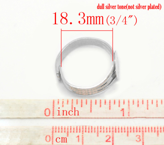 Picture of Brass Adjustable Glue-On Rings Round Silver Tone (Fits 10mm Dia) 18.3mm( 6/8")(US Size 8), 10 PCs                                                                                                                                                             