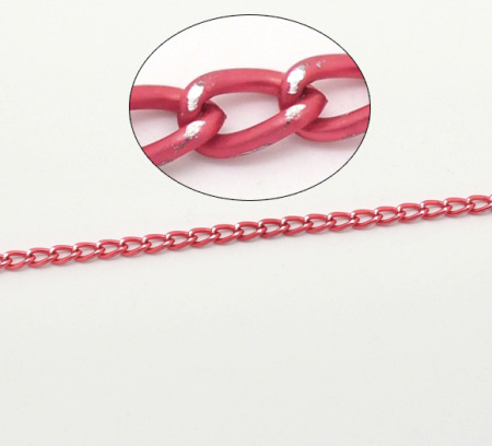 Aluminum Open Link Curb Chain Findings Fuchsia 6x3.5mm(2/8"x1/8"), 10 M