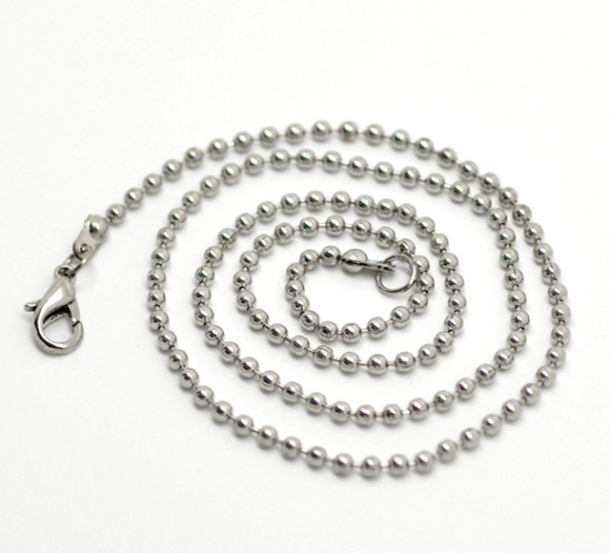 Picture of Ball Chain Necklace Silver Tone 51cm(20 1/8") long, Chain Size: 2.4mm(1/8") Dia. 12 PCs