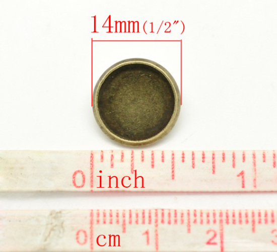 Picture of Zinc Based Alloy Cover Buttons Round Antique Bronze Cabochon Settings (Fits 12mm Dia.) 14mm( 4/8") Dia, 3 PCs