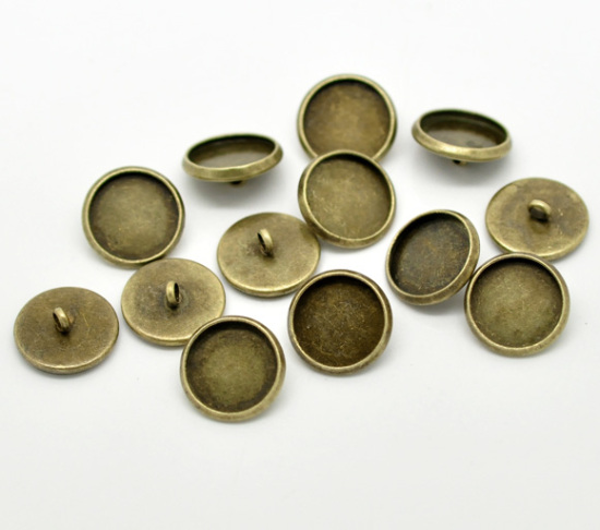 Image de Support de Bouton à Coudre en Alliage de Zinc Rond Bronze Antique (Convenable à Cabochon 12mm Dia.) 14mm Dia, 3 PCs