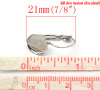 Bild von Zinklegierung Ohrring Rund Silberfarbe für Cabochon (für 10mm D.) 21mm x 11mm, Drahtstärke: (20 gauge), 50 Stück