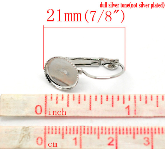 Picture of Zinc Based Alloy Clip On Earring Cabochon Settings Round Silver Tone (Fits 10mm Dia.) 21mm( 7/8") x 11mm( 3/8"), Post/ Wire Size: (20 gauge), 50 PCs