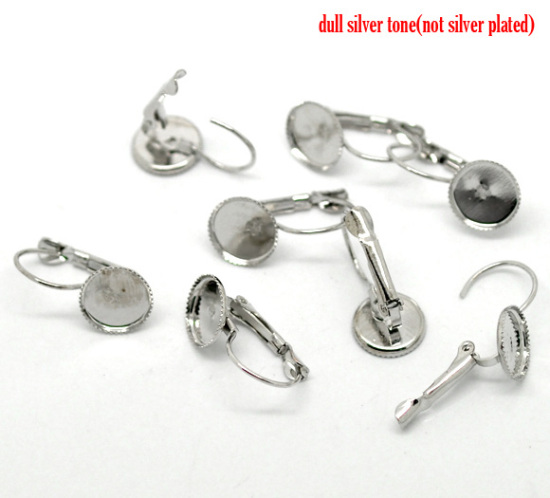 Picture of Zinc Based Alloy Clip On Earring Cabochon Settings Round Silver Tone (Fits 10mm Dia.) 21mm( 7/8") x 11mm( 3/8"), Post/ Wire Size: (20 gauge), 50 PCs