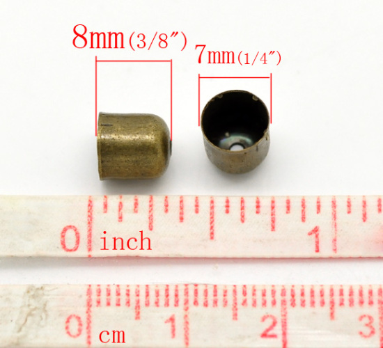 Bild von Bronzefarben Perlen Endkappen für Halskette Schmuckband 8x7mm(Für Band in 6mm). Verkauft eine Packung mit 100