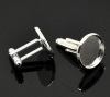 Picture of Brass Cuff Links Round Silver Plated Cabochon Settings (Fits 16mm Dia) 26mm(1") x 18mm( 6/8"), 10 PCs