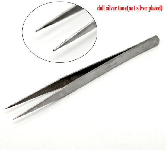 Picture of Silver Tone Tweezers Repair Tools 12.5cm(4-7/8"), sold per packet of 5