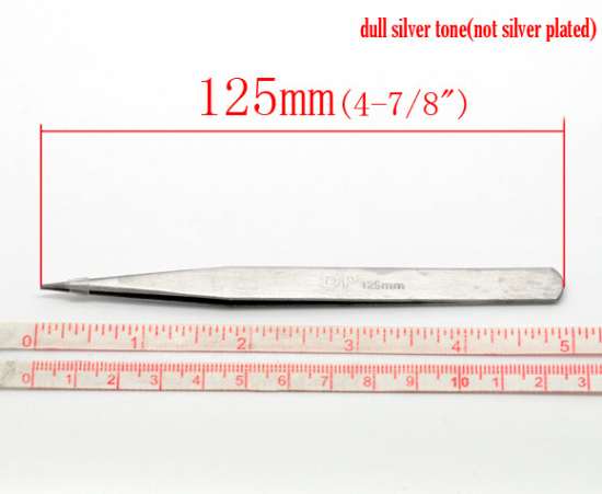 Picture of Silver Tone Tweezers Repair Tools 12.5cm(4-7/8"), sold per packet of 5