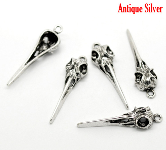 Picture of Zinc Metal Alloy 3D Pendants Bird Antique Silver Color 39mm(1 4/8") x 11mm( 3/8"), 20 PCs