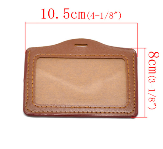 Picture of Faux Leather Horizontal ID Card Badge Holders Coffee 10.5cm x8cm(4 1/8" x3 1/8"), 10 PCs