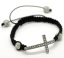 Picture of Clear Pave Rhinestone Beads & Cross Charm Black Braiding Adjustable Bracelet 19cm(7-1/2"), sold per packet of 1