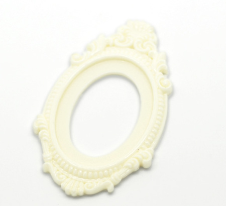 Picture of Resin Cabochon Cameo Frame Settings Open Back Oval Ivory Flower (Fits 40mm x 30mm) 6.8cm x4cm(2 5/8" x1 5/8"), 10 PCs