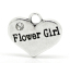 Image de 20 Pcs Pendentifs Bijoux de Famille en Alliage de Zinc Argent Vieilli Cœur Mots " Flower Girl " à Strass Transparent 16mm x 14mm
