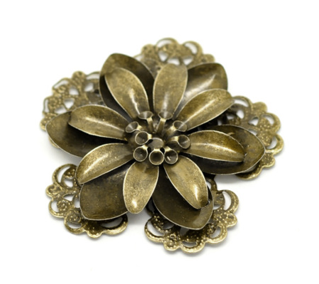 Antique Bronze Filigree Stamping Flower Embellishment Findings 5.3x5.1cm(2-1/8"x2"), sold per packet of 10