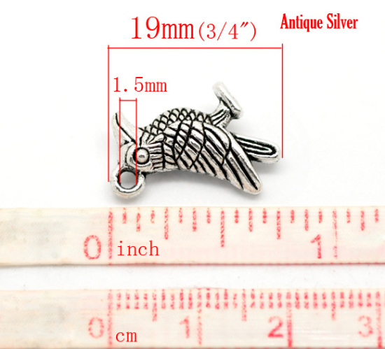 Immagine di Lega di Zinco Charm Ciondoli Uccello Argento Antico Nulla Disegno 19.0mm x 13.0mm, 30 Pz