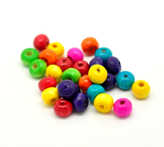 Picture of Wood Spacer Beads Round At Random Mixed About 6mm x 5mm, Hole: Approx 2mm, 2000 PCs