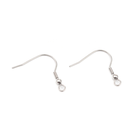 Picture of 304 Stainless Steel Ear Wire Hooks Earring Silver Tone W/ Loop 23mm x 22mm, Post/ Wire Size: (21 gauge), 100 PCs