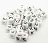 Picture of Acrylic Spacer Beads Cube White At Random Mixed Alphabet/ Letter About 10mm x 10mm, Hole: Approx 3.8mm, 100 PCs