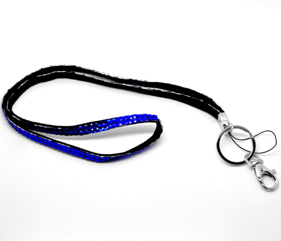 Bild von Dunkelblau Acryl Strass ID-Karte-Halter Halsband Umhängeband Schlaufe Band 53cm Lang, 1 Stück