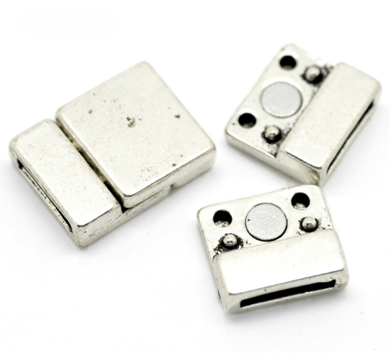 Image de Fermoir Magnétique en Aimant Rectangle Argent Vieilli 21mm x 16mm, 5 Kits