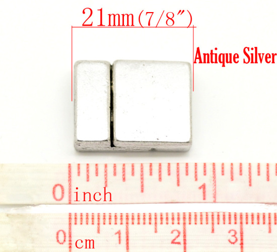 Image de Fermoir Magnétique en Aimant Rectangle Argent Vieilli 21mm x 16mm, 5 Kits