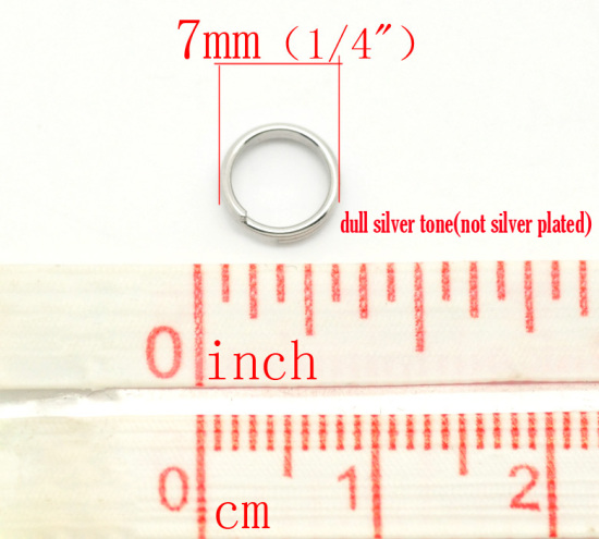 Immagine di 500 Pz 7mm Dia, 0.7mm(21 misura) 304 Acciaio Inossidabile Doppio Diviso Stile Anello di Salto Tono Argento Tondo