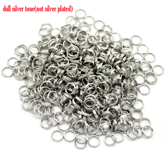 Immagine di 500 Pz 7mm Dia, 0.7mm(21 misura) 304 Acciaio Inossidabile Doppio Diviso Stile Anello di Salto Tono Argento Tondo