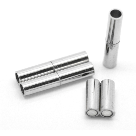 Picture of Brass Magnetic Clasps Cylinder Silver Tone 18mm( 6/8") x 3mm( 1/8"), 20 Sets