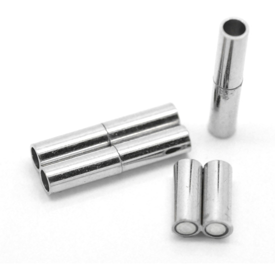 Picture of Brass Magnetic Clasps Cylinder Silver Tone 18mm( 6/8") x 3mm( 1/8"), 20 Sets                                                                                                                                                                                  