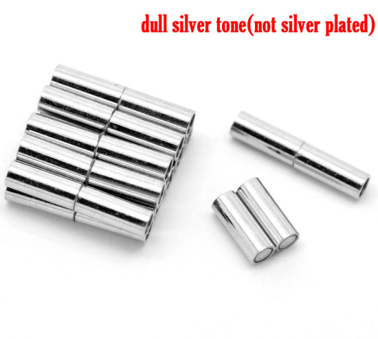Picture of Brass Magnetic Clasps Cylinder Silver Tone 18mm( 6/8") x 3mm( 1/8"), 20 Sets                                                                                                                                                                                  
