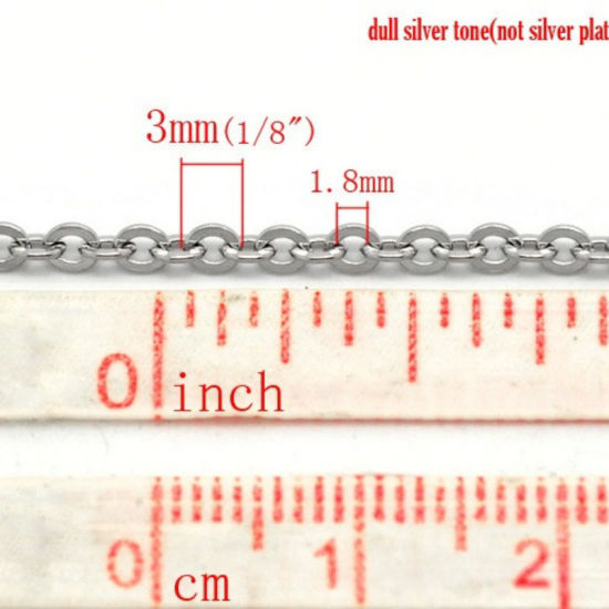 Immagine di Acciaio Inossidabile Cavo Catena Accessori Tono Argento 3x2.5mm, 20 M