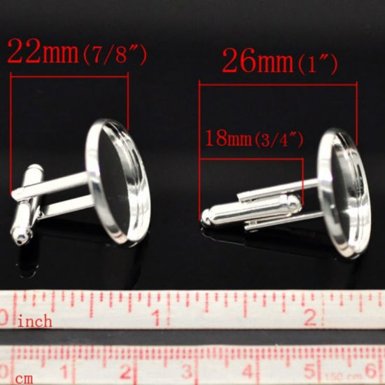 Imagen de 50 Unidades Zamak Gemelos Ronda Argentado Base Camafeo (Apta 20mm) 26mm x 22mm