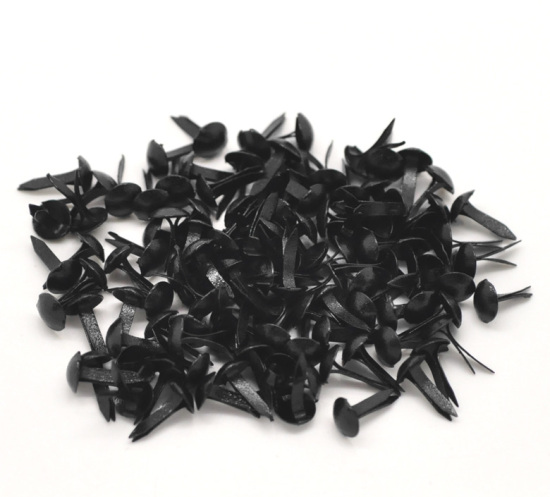 Picture of Iron Based Alloy Pastel Brads Scrapbooking Round Black 9x5mm(3/8"x2/8"), 500 PCs