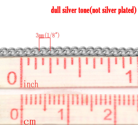 Picture of 304 Stainless Steel Open Link Curb Chain Findings Silver Tone 3x2mm(1/8"x1/8"), 10 M